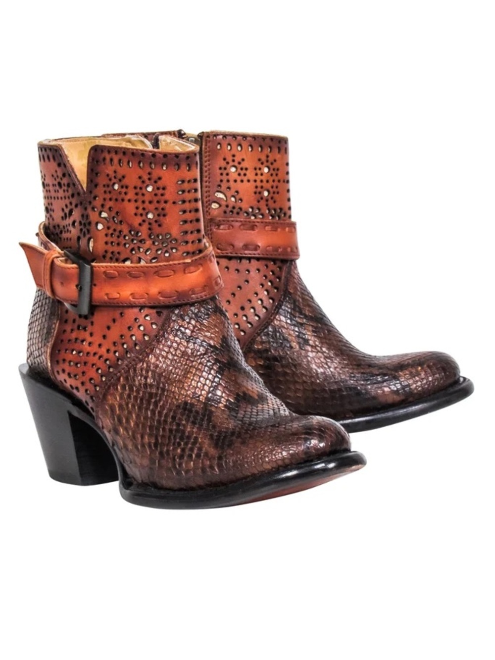 J.B. Dillon Reserve Boots Women's Brown Snake Python Buckle Strap Ankle Bootie